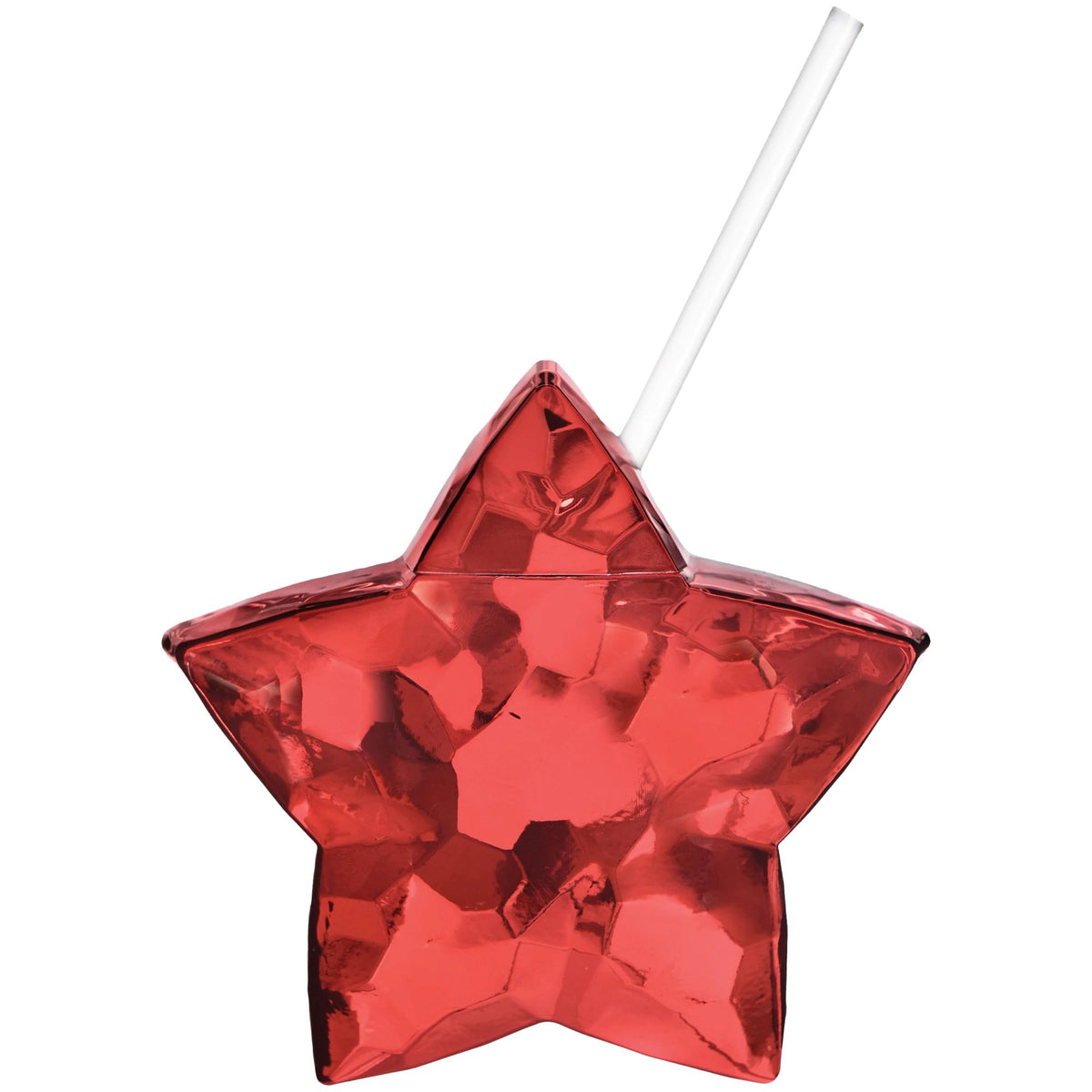 Red Patriotic Star Plastic Cup with Straw