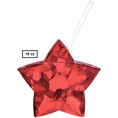 Red Patriotic Star Plastic Cup with Straw