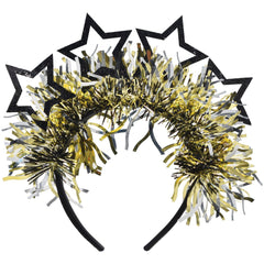 Light-Up Star Tinsel Headband, Black/Silver/Gold, One Size