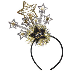 Deluxe Happy New Year Stars Headband, Black/Silver/Gold, One Size