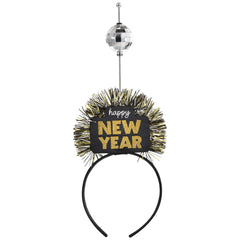 Happy New Year Ball Drop Light Up Headband, Black/Silver/Gold, One Size