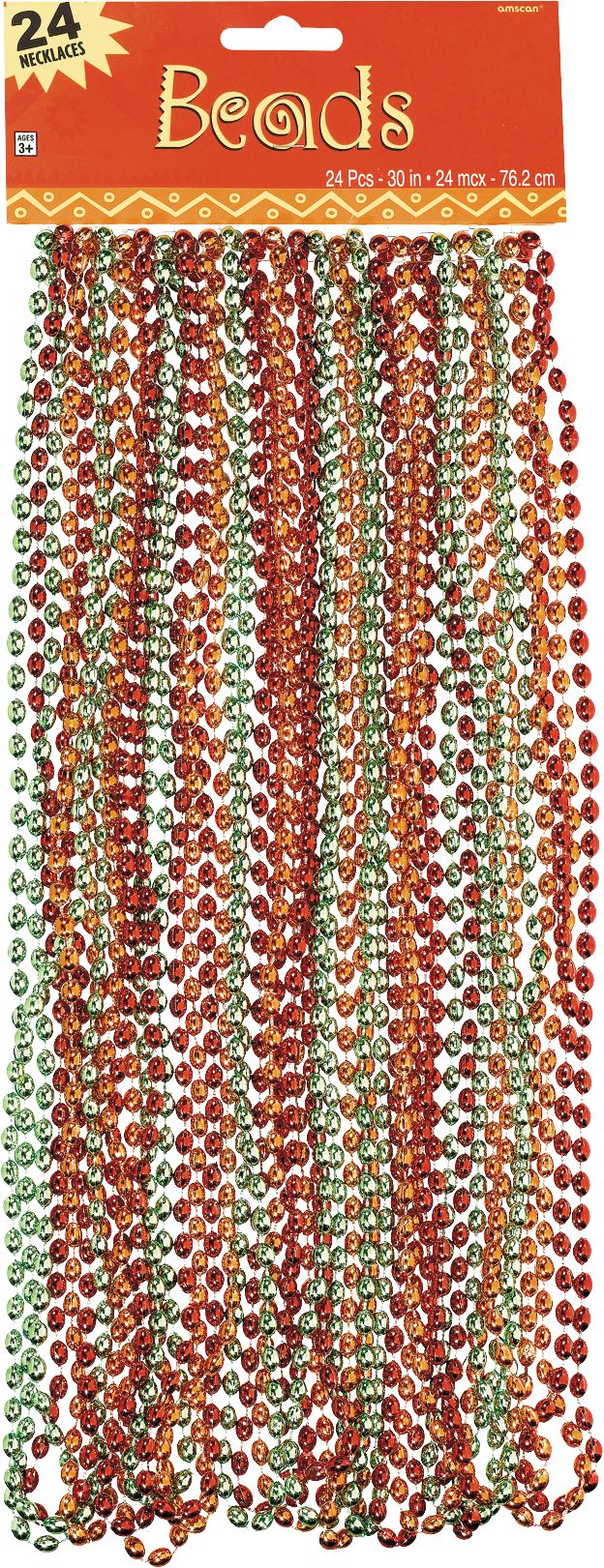 Beaded Necklaces, Red/Orange/Green, 17 inch, 24-pk