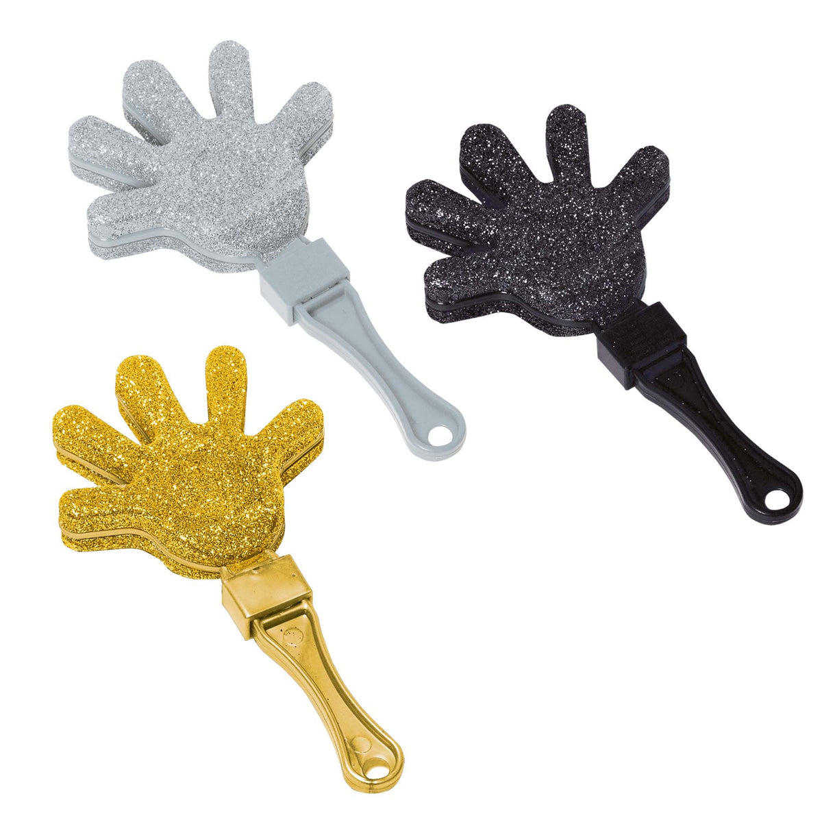 Glitter Hand Clapper Noisemakers, Black/Gold/Silver, 12-pk, New Year's Eve