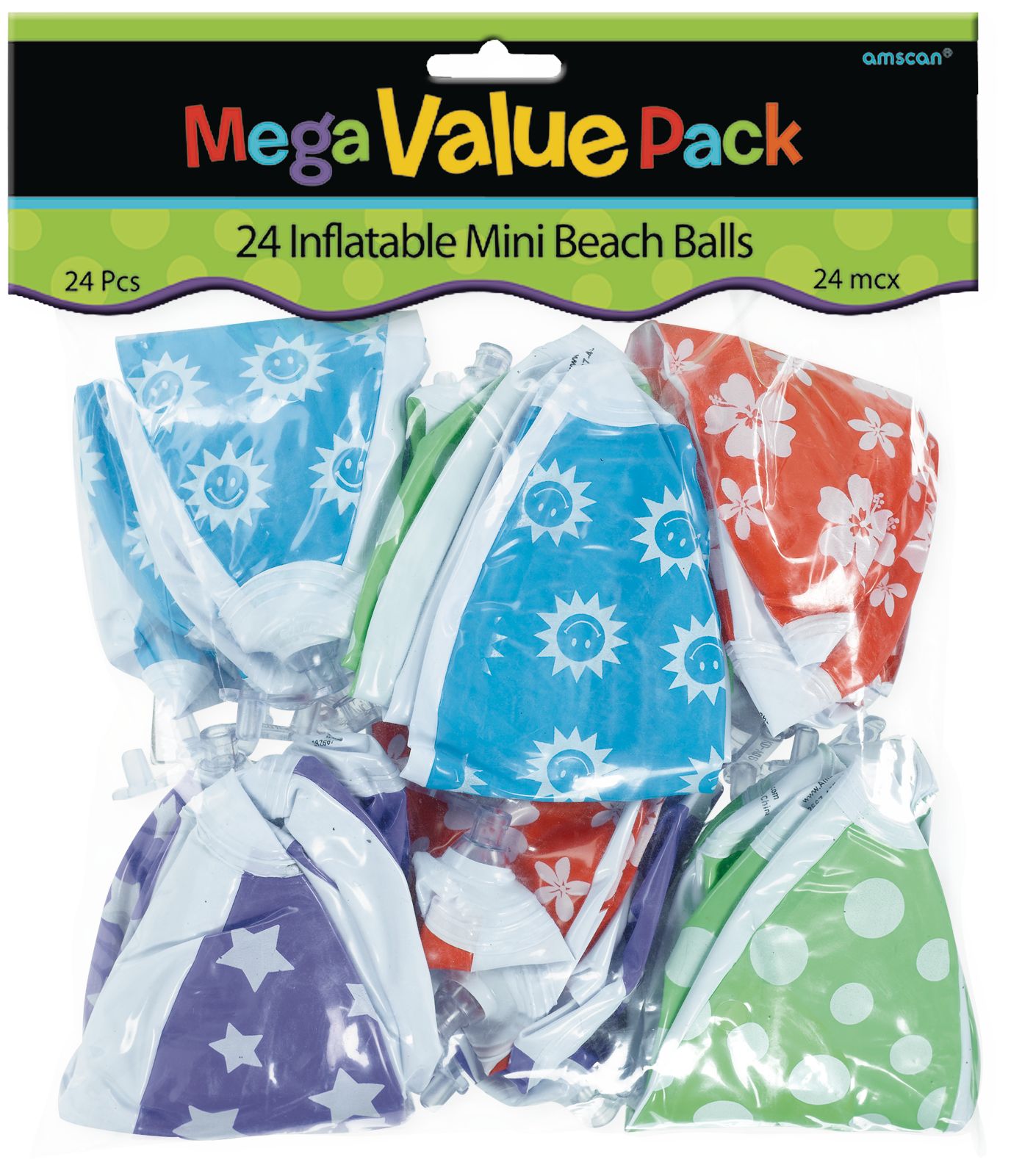 Inflatable Round Beach Balls, Multicolor, 24-pk