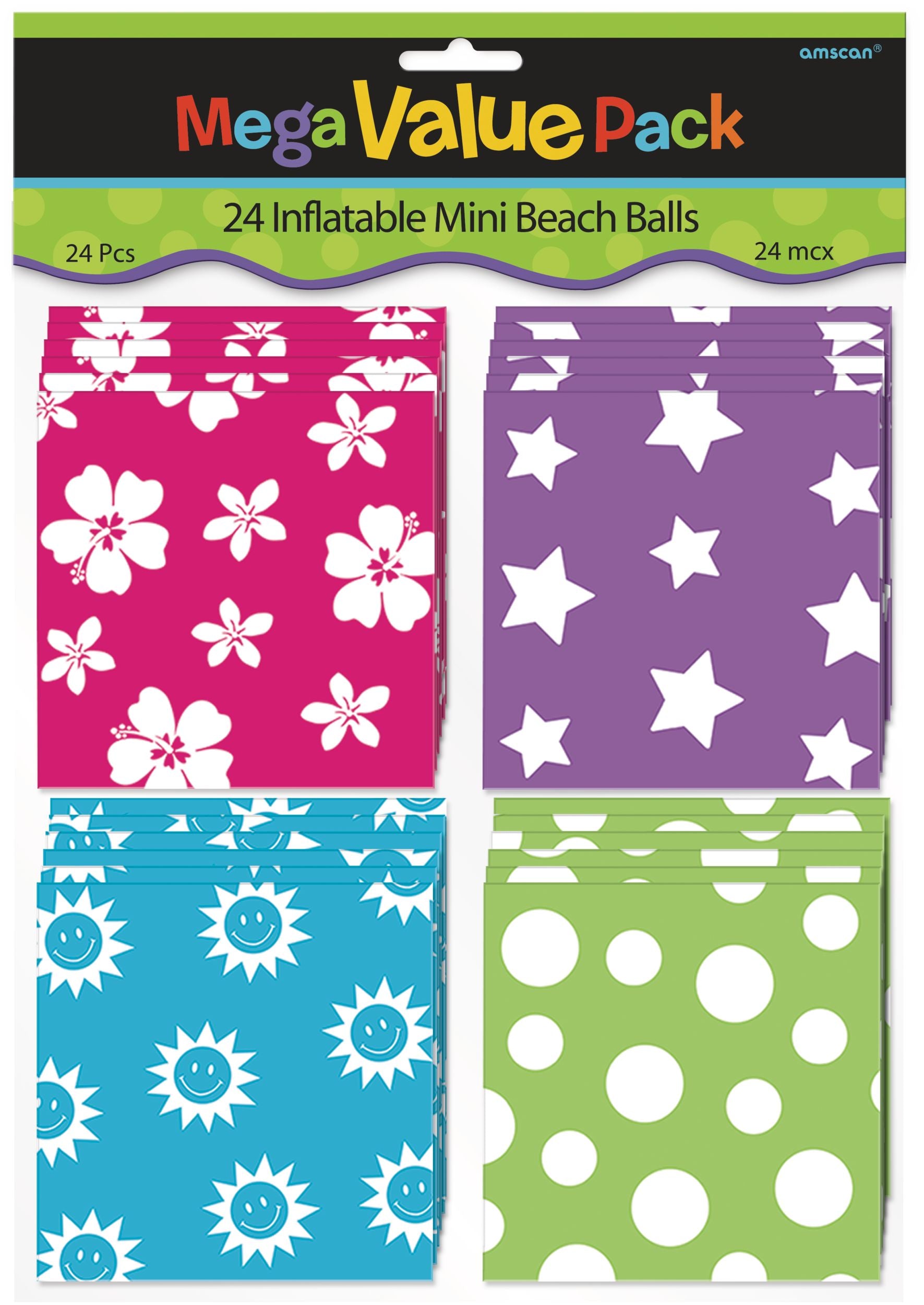 Inflatable Round Beach Balls, Multicolor, 24-pk