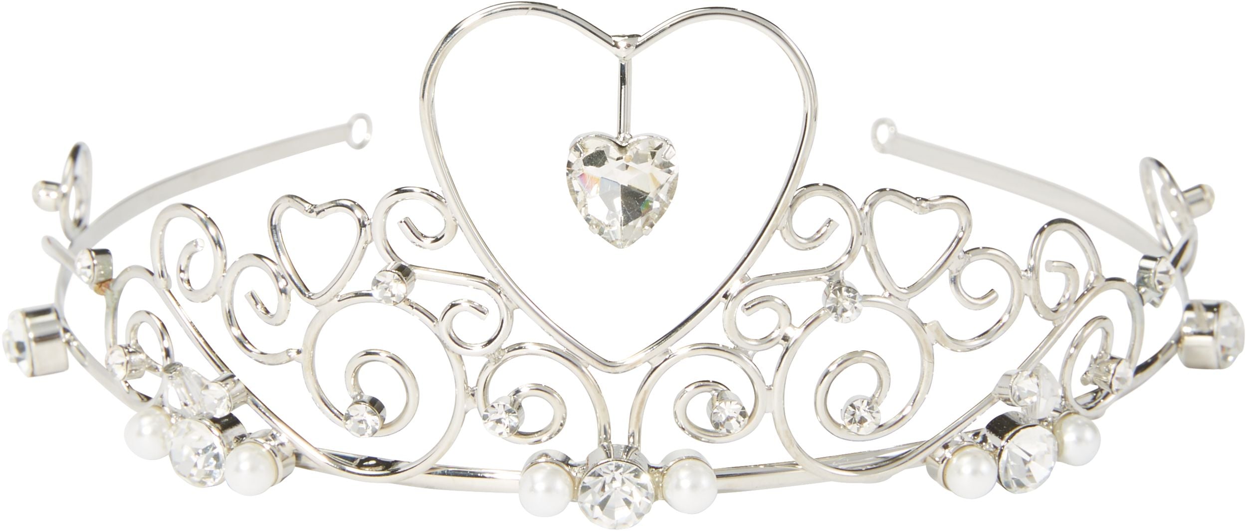 Bridal Gemstone Heart Crown Tiara Headband, Silver, One Size