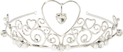 Bridal Gemstone Heart Crown Tiara Headband, Silver, One Size