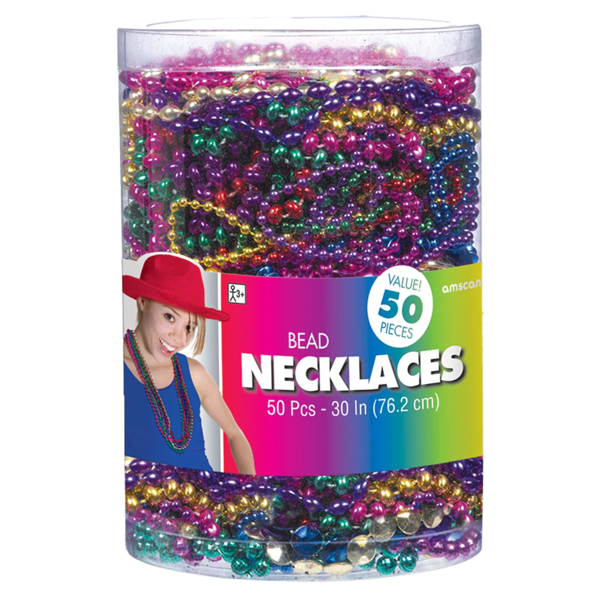Rainbow Bead Necklaces, 30-inch, 50-Pack