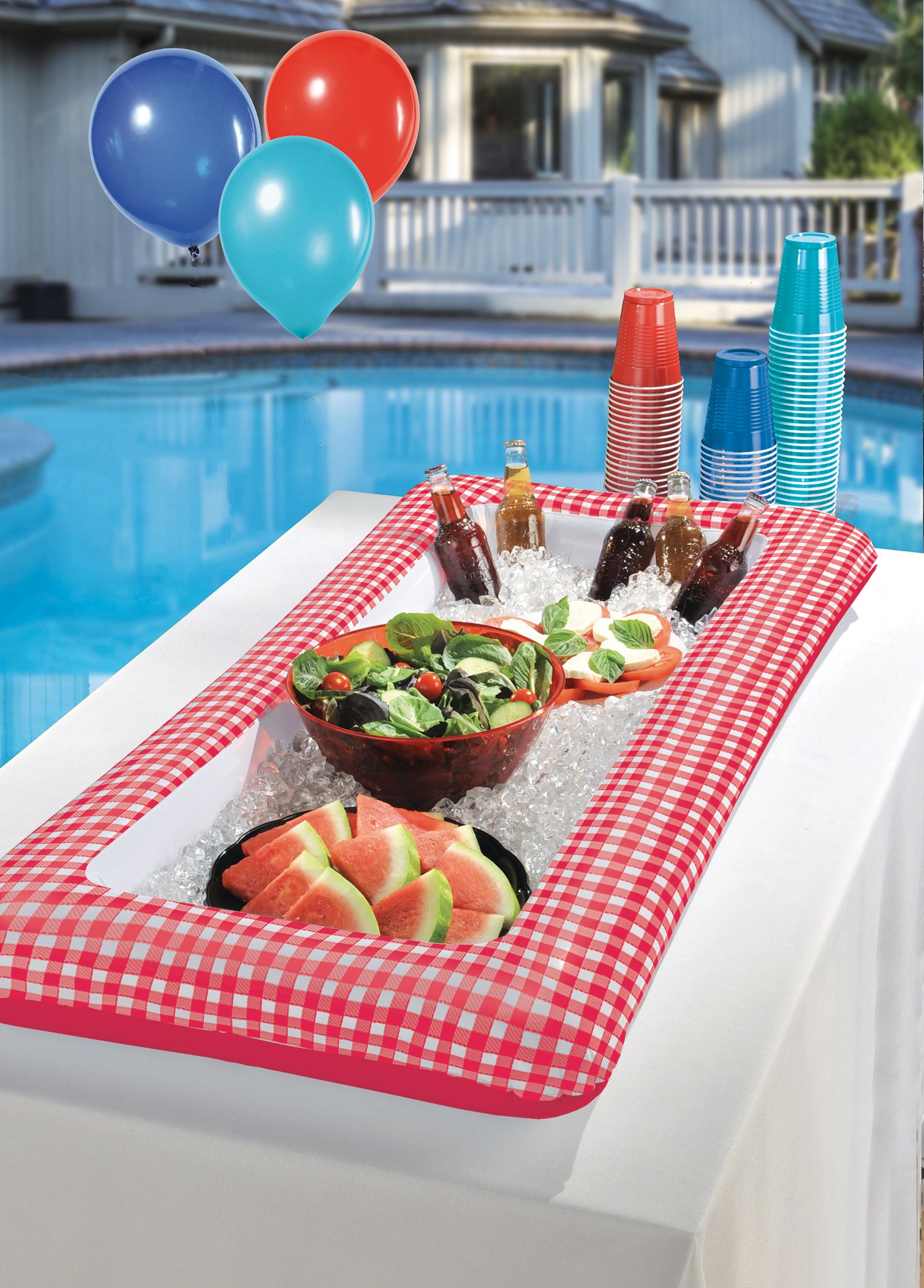 Picnic Party Red Gingham Inflatable Buffet Cooler