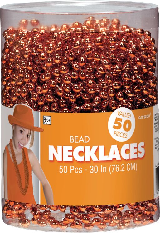 Orange Beaded Necklace, 30-inch, 50-pack