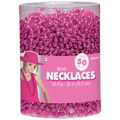 Bright Pink Bead Necklaces, 30 inch, 50 Pack