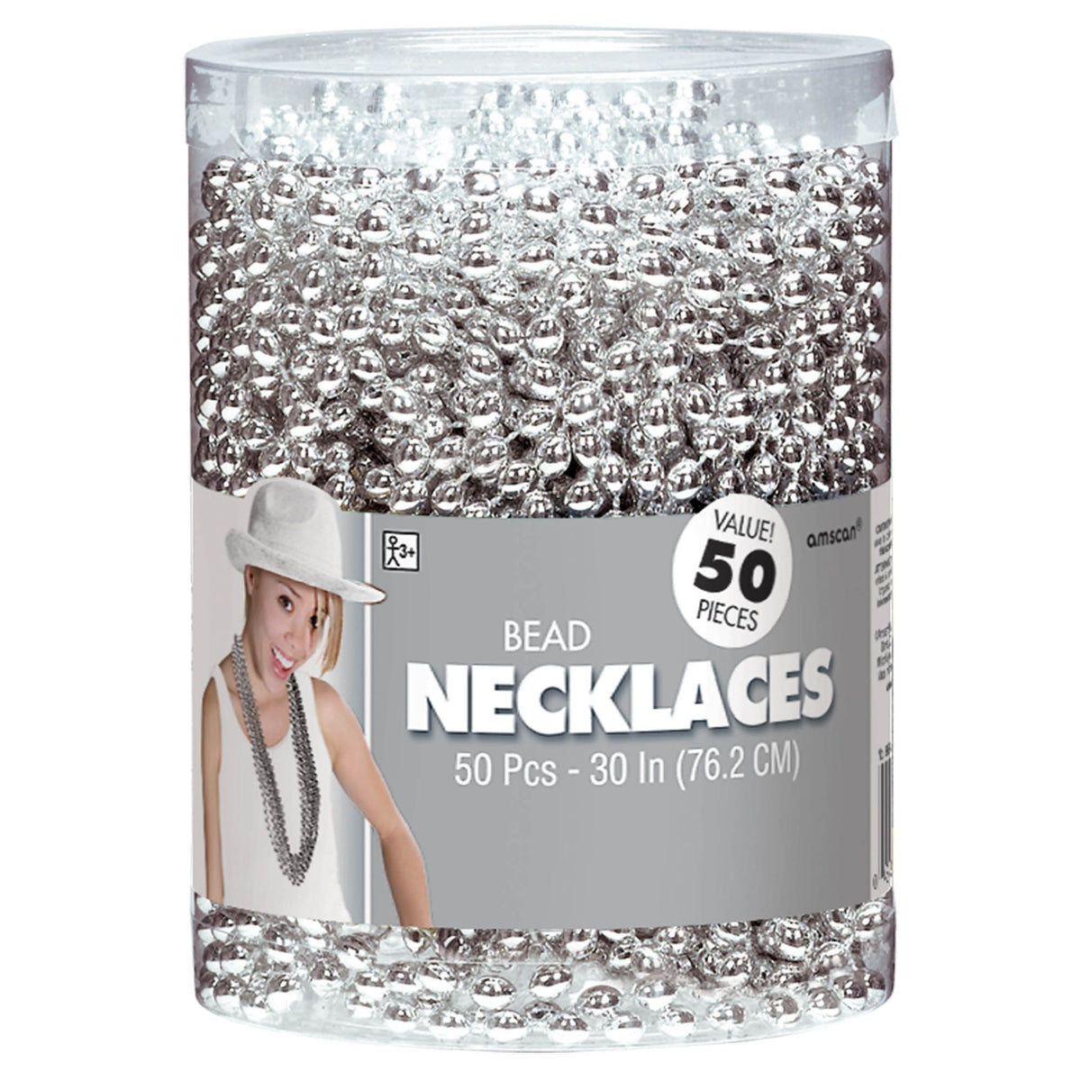 Silver Beaded Necklaces, 30-inch, 50-Pack