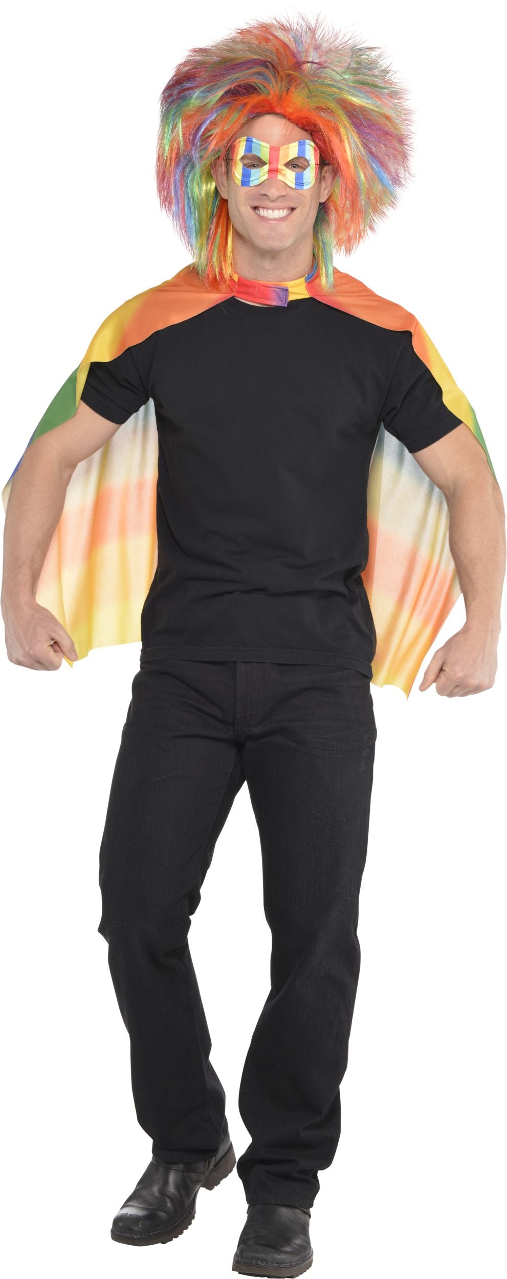 Vibrant Crazy Rocker Rainbow Wig, Shoulder Length, One Size