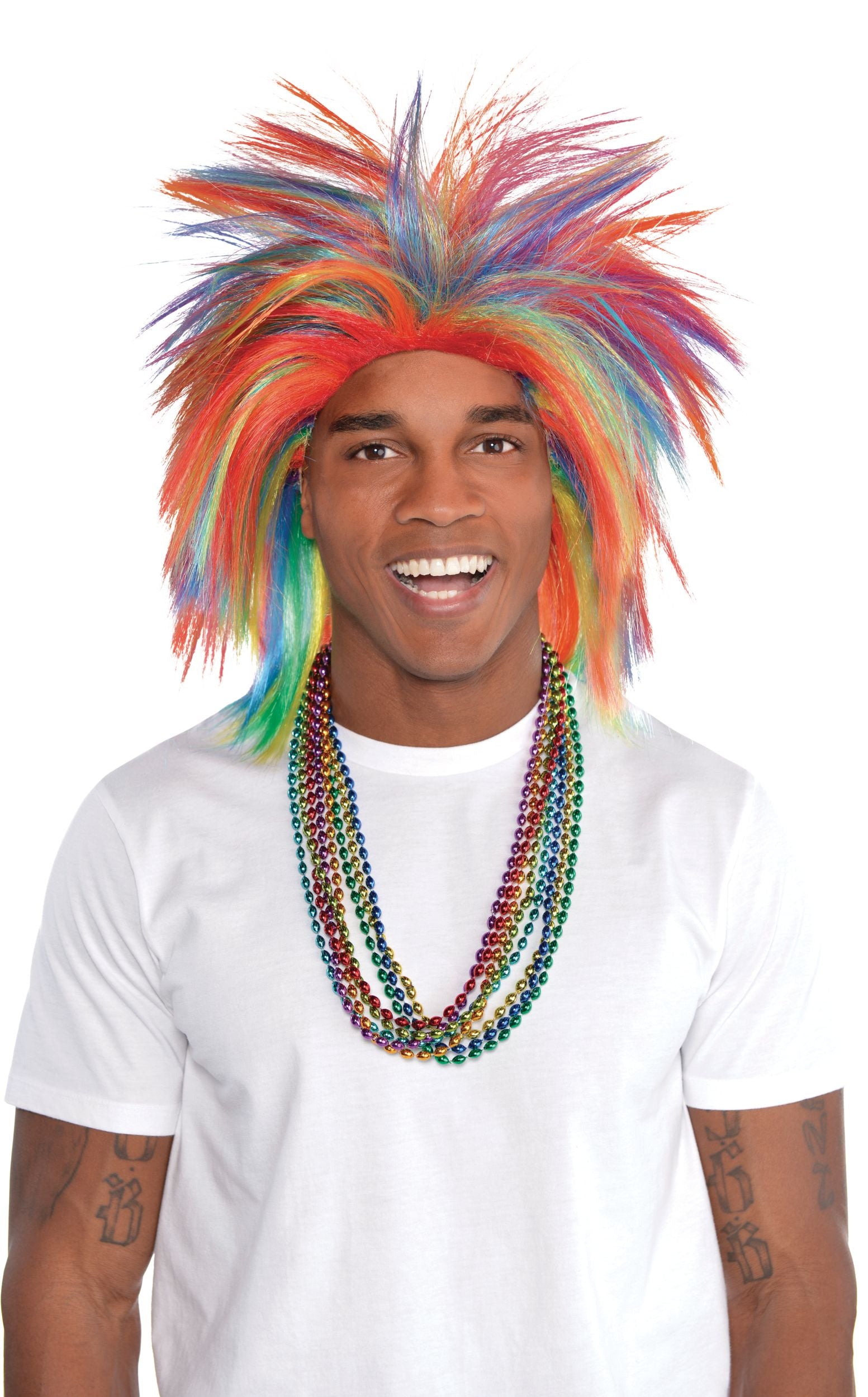 Vibrant Crazy Rocker Rainbow Wig, Shoulder Length, One Size