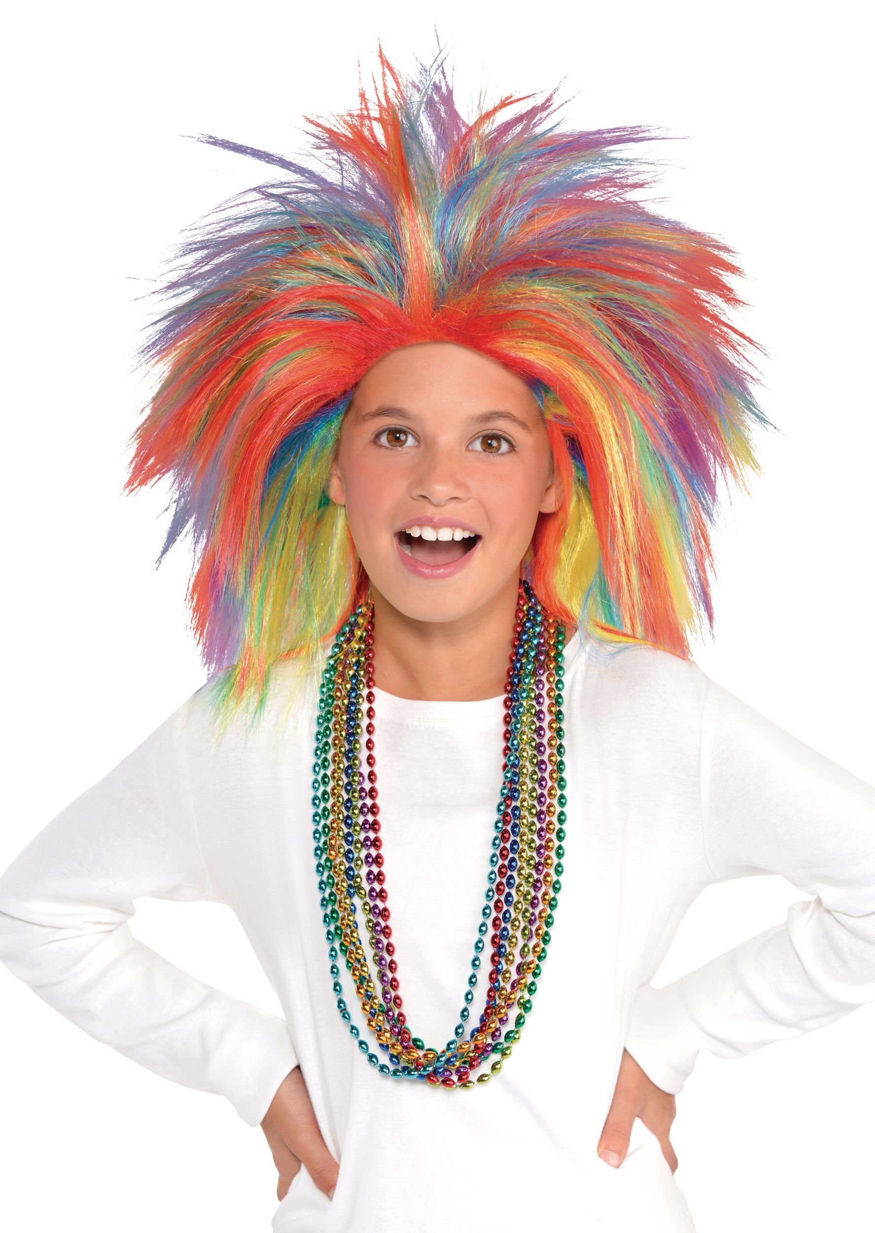 Vibrant Crazy Rocker Rainbow Wig, Shoulder Length, One Size