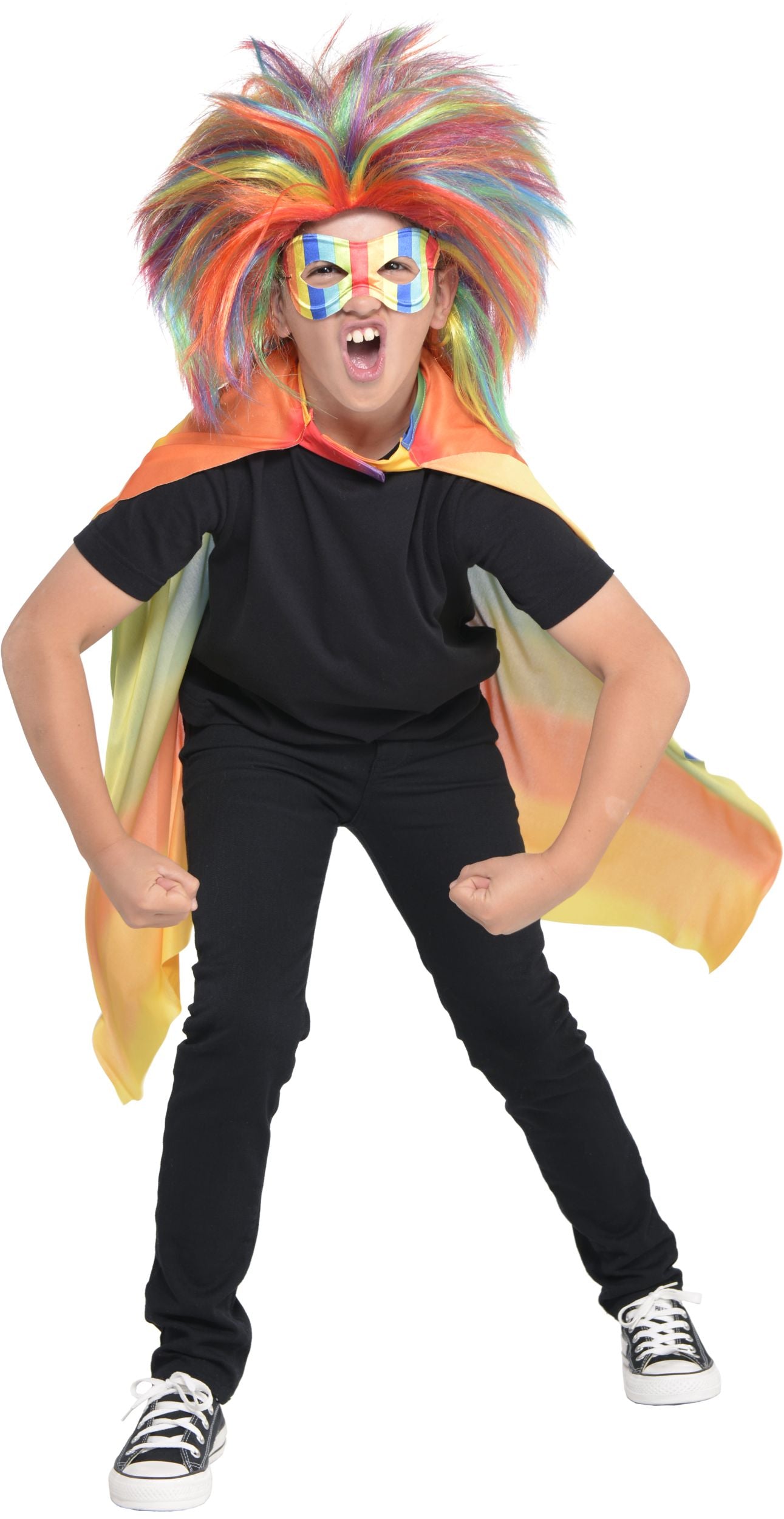 Vibrant Crazy Rocker Rainbow Wig, Shoulder Length, One Size