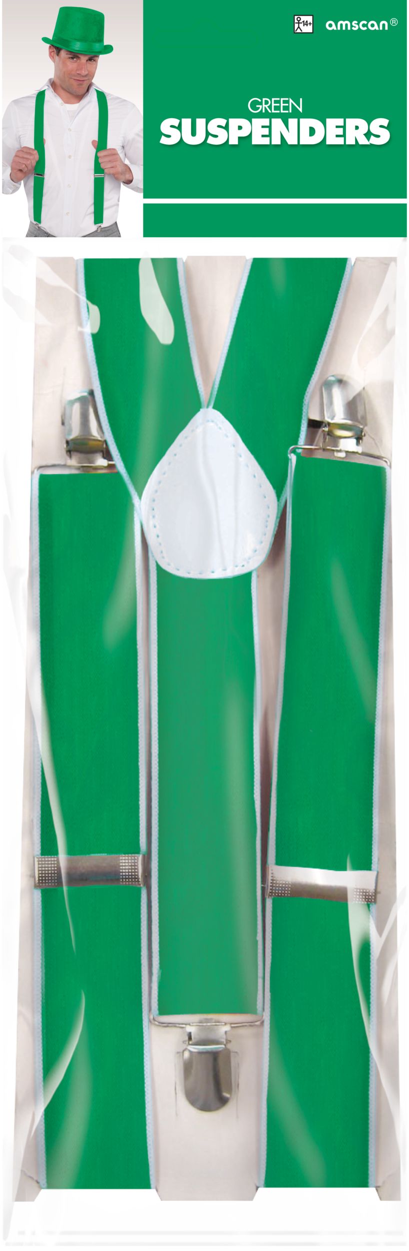 Festive Green Adjustable Y-Back Suspenders, One Size