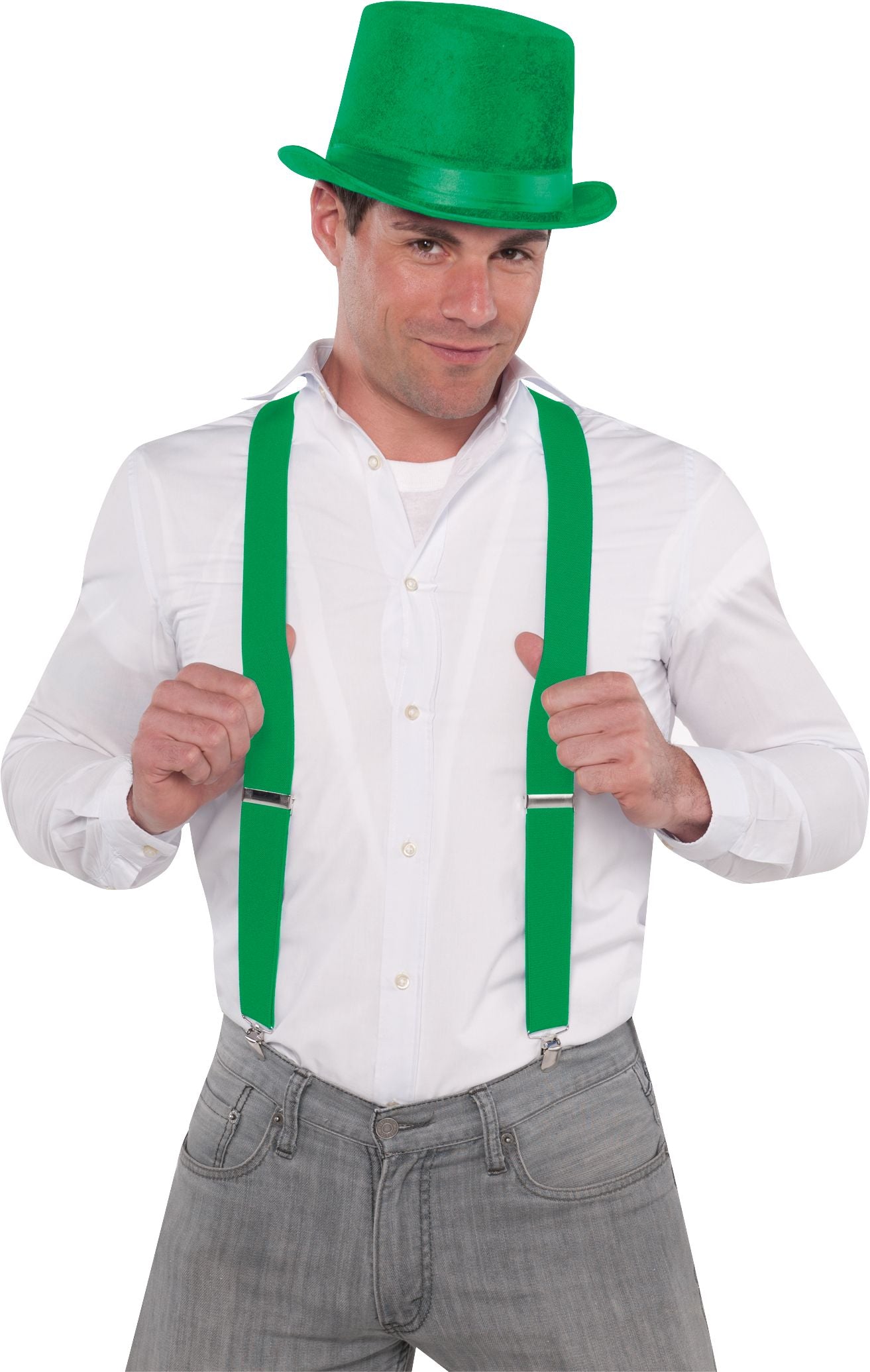 Festive Green Adjustable Y-Back Suspenders, One Size