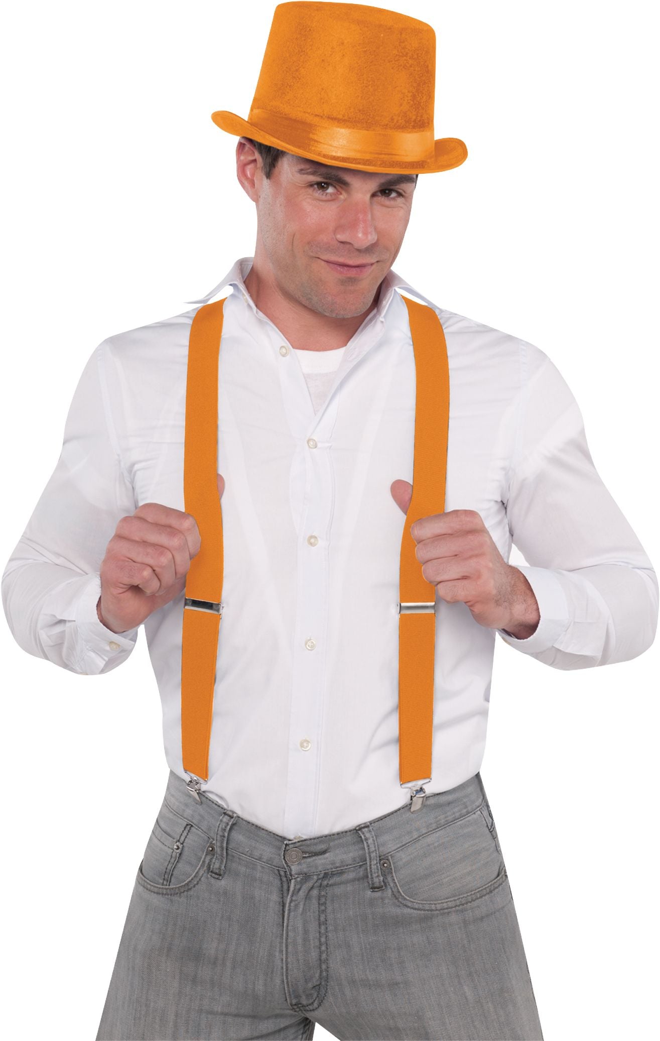 Vibrant Orange Adjustable Y-Back Suspenders, One Size