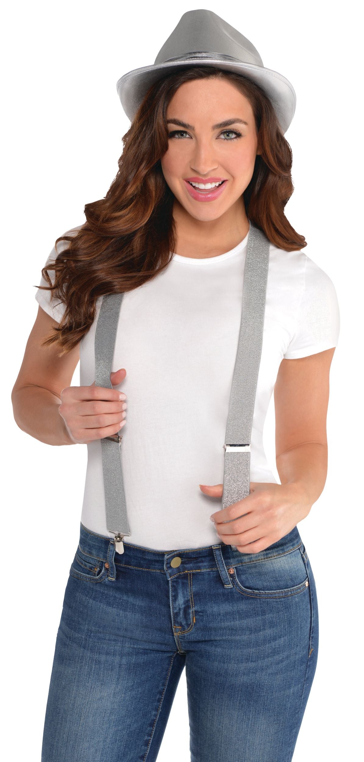 Silver Adjustable Y-Back Suspenders, One Size