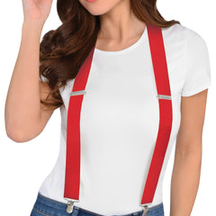 Bold Red Y-Back Suspenders - Adjustable Costume Accessory