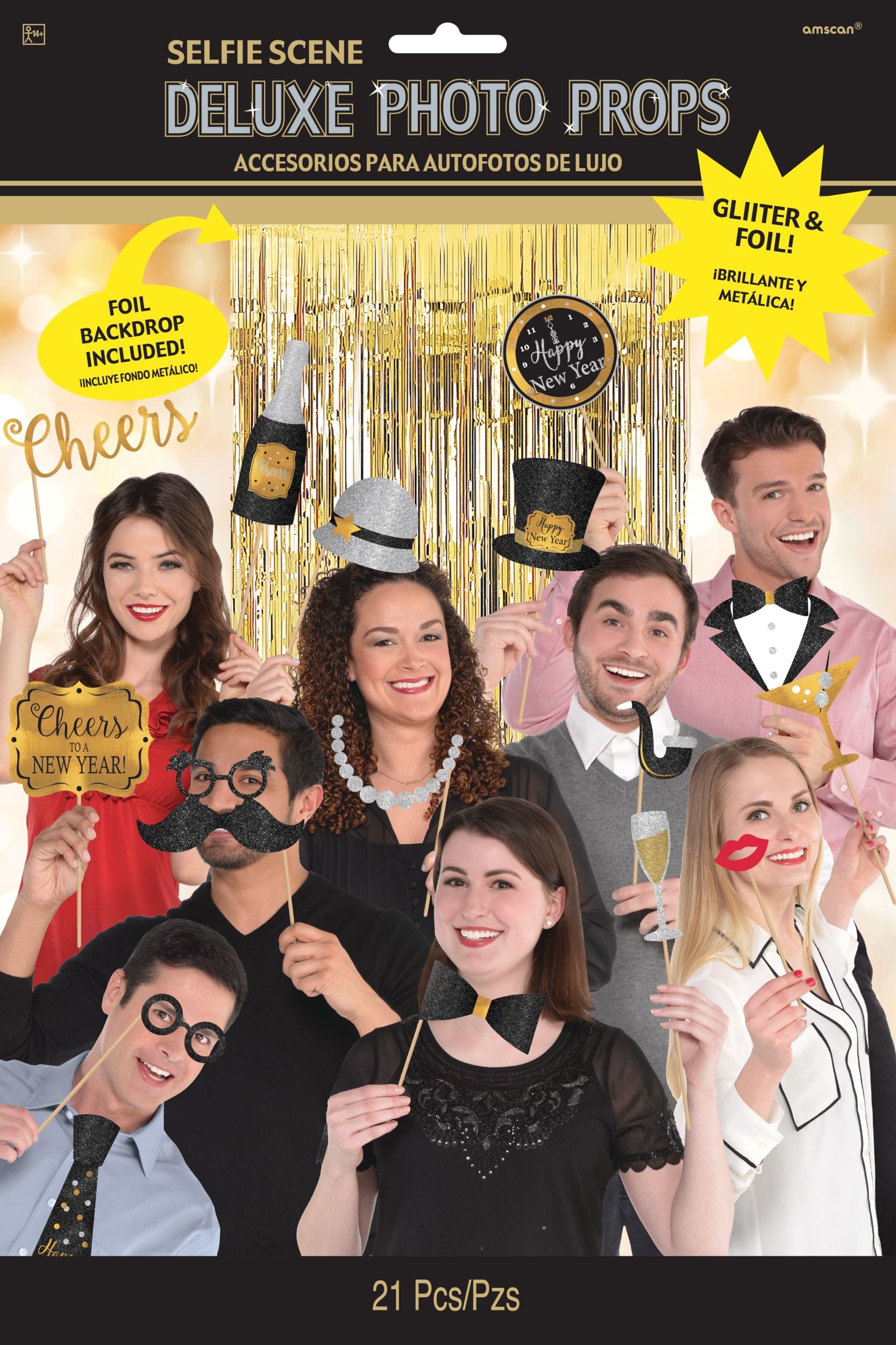 Black, Gold, & Silver New Year's Photo Booth Kit, 21-pc