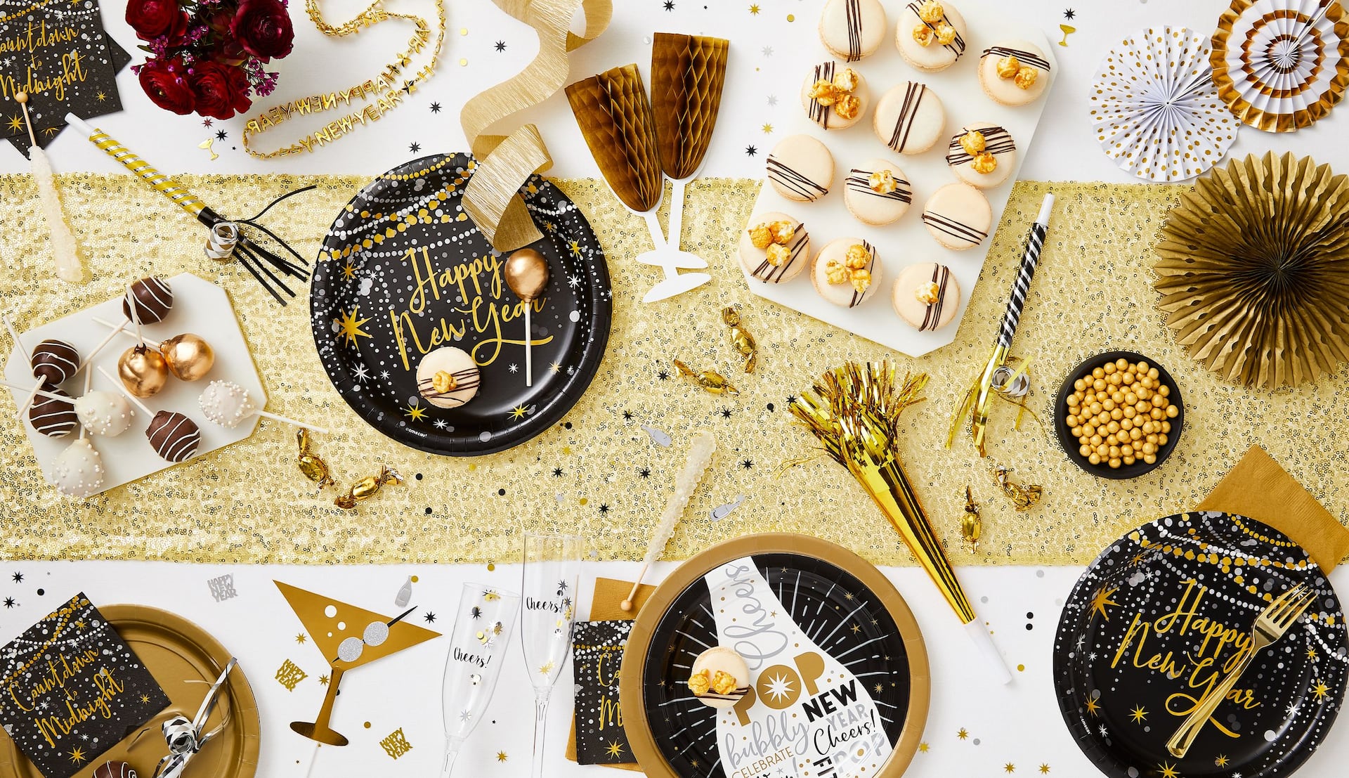 Black, Gold, & Silver New Year's Photo Booth Kit, 21-pc