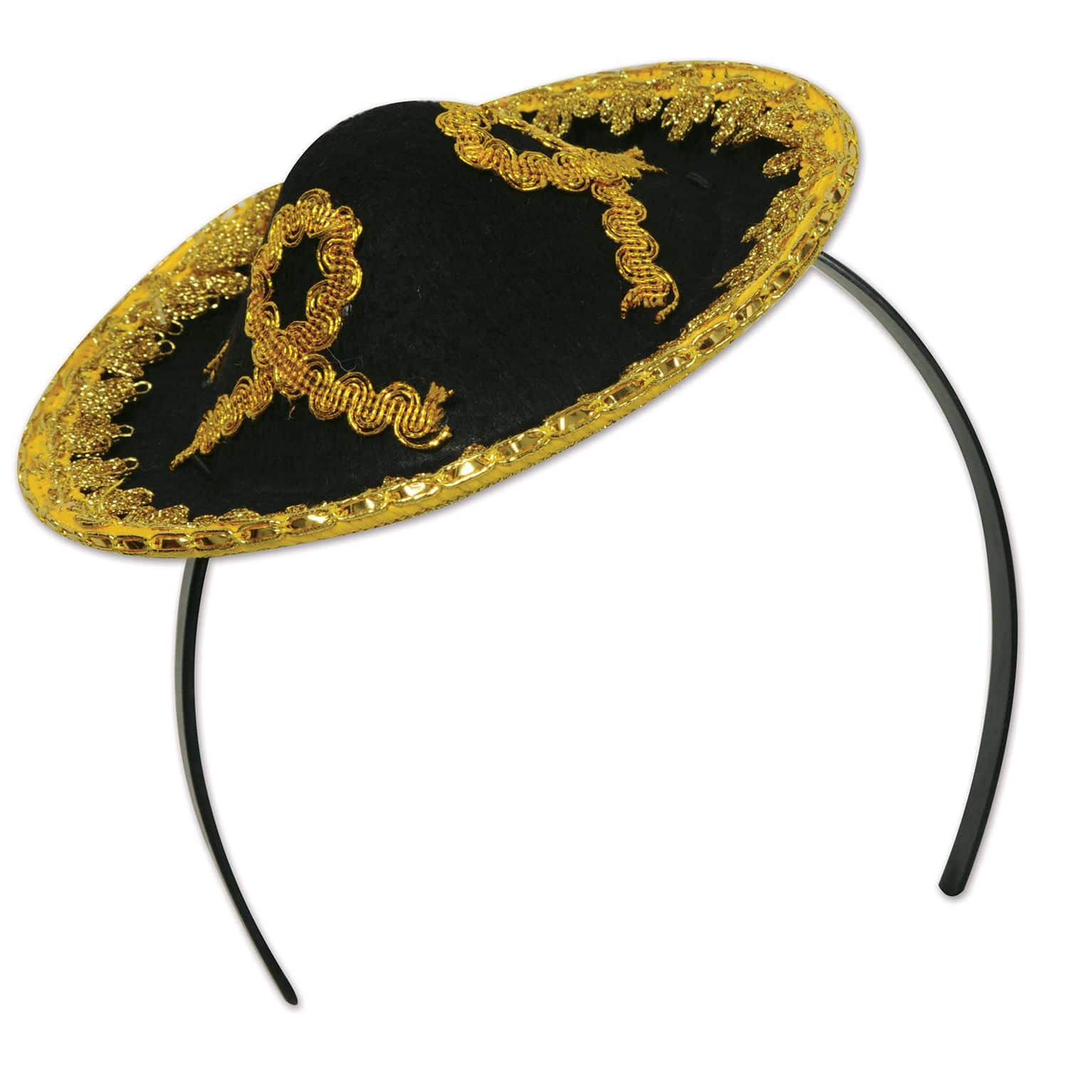 Fiesta Mini Sombrero Hat Headband, Sequin & Feather, One Size