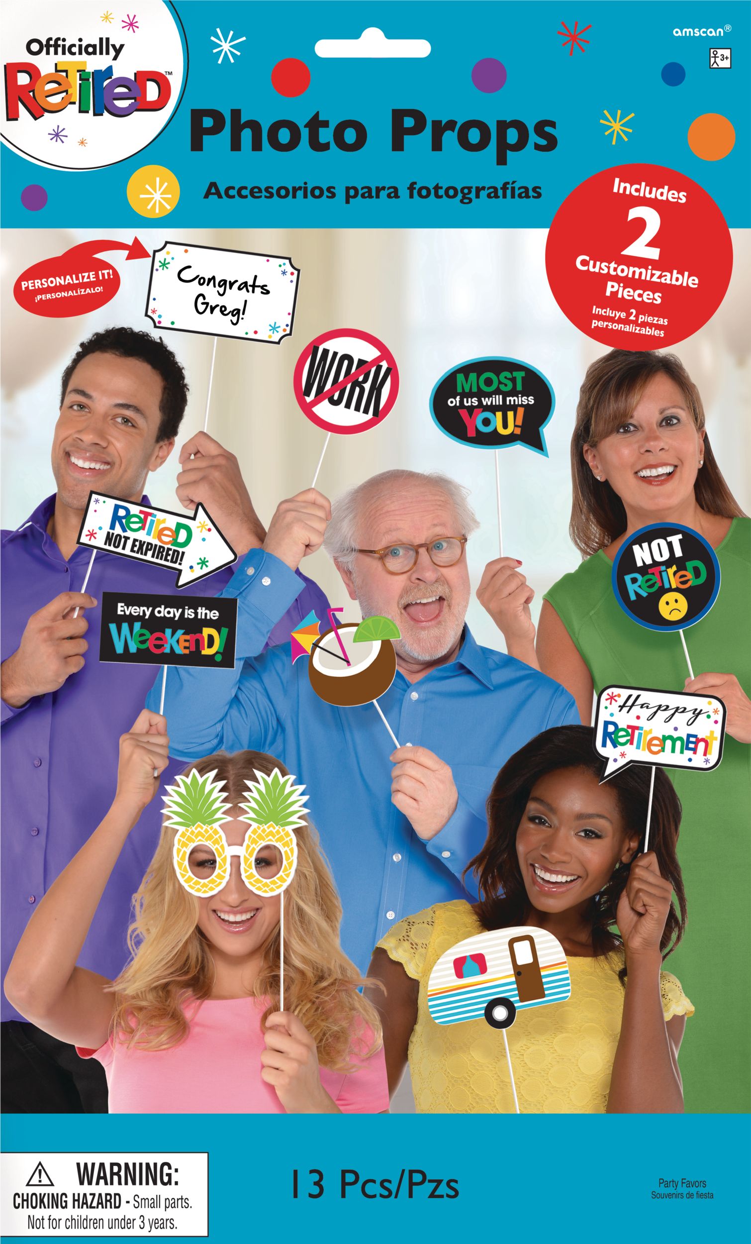 Happy Retirement Photo Booth Sign Props, 7-inch, 13-pk