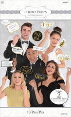 Mr & Mrs Photo Booth Sign Props, Black/Gold, 7-inch, 13-pk