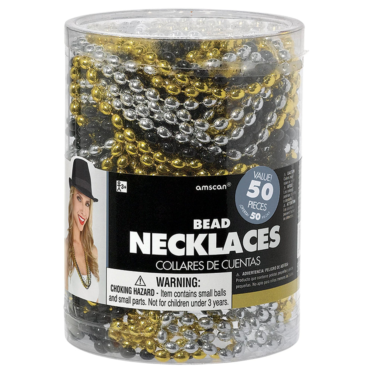 Beaded Necklace Jewelry, Assorted Colors, 30-inch, 50-Pack