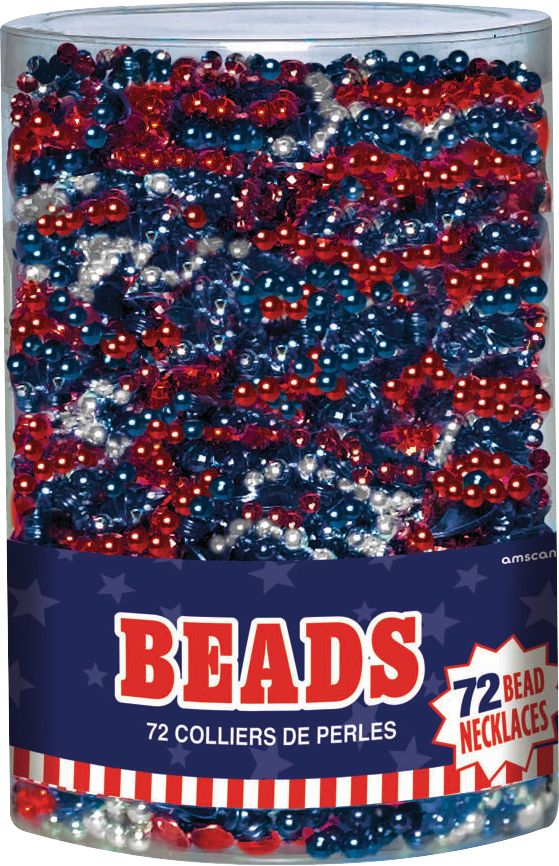 Bead Necklaces, Red/White/Blue, 50-pk