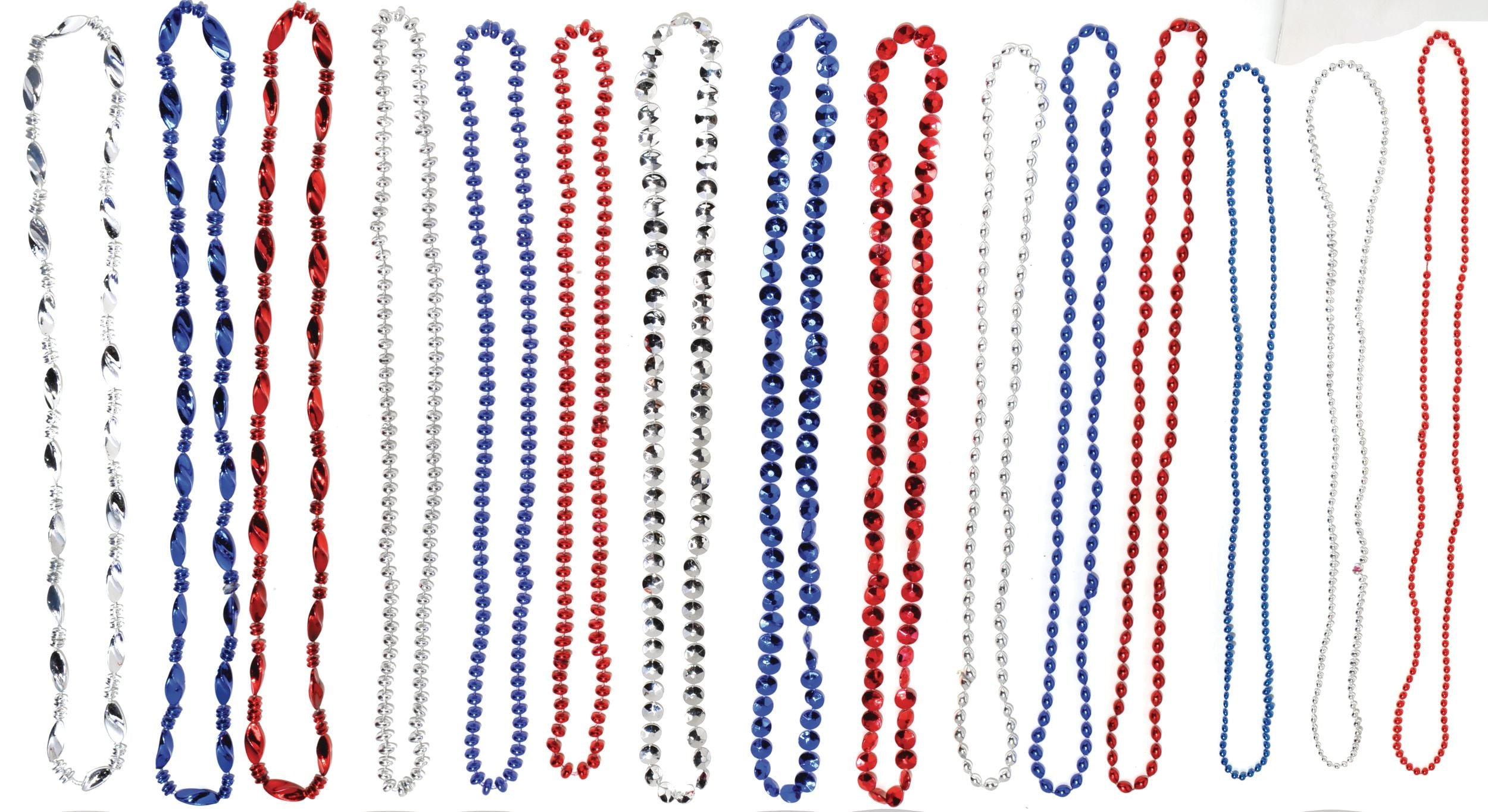 Bead Necklaces, Red/White/Blue, 50-pk