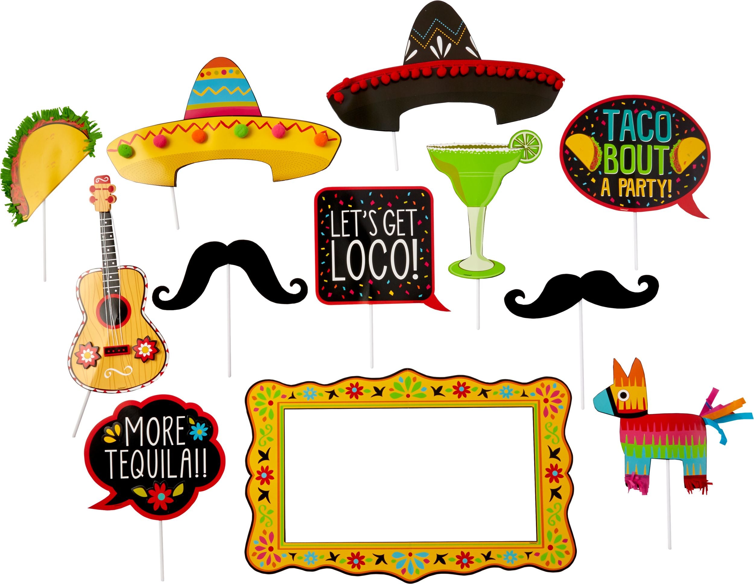 Fiesta Photo Booth Sign Props, Yellow/Red/Black, 22.5-inch, 12-pk