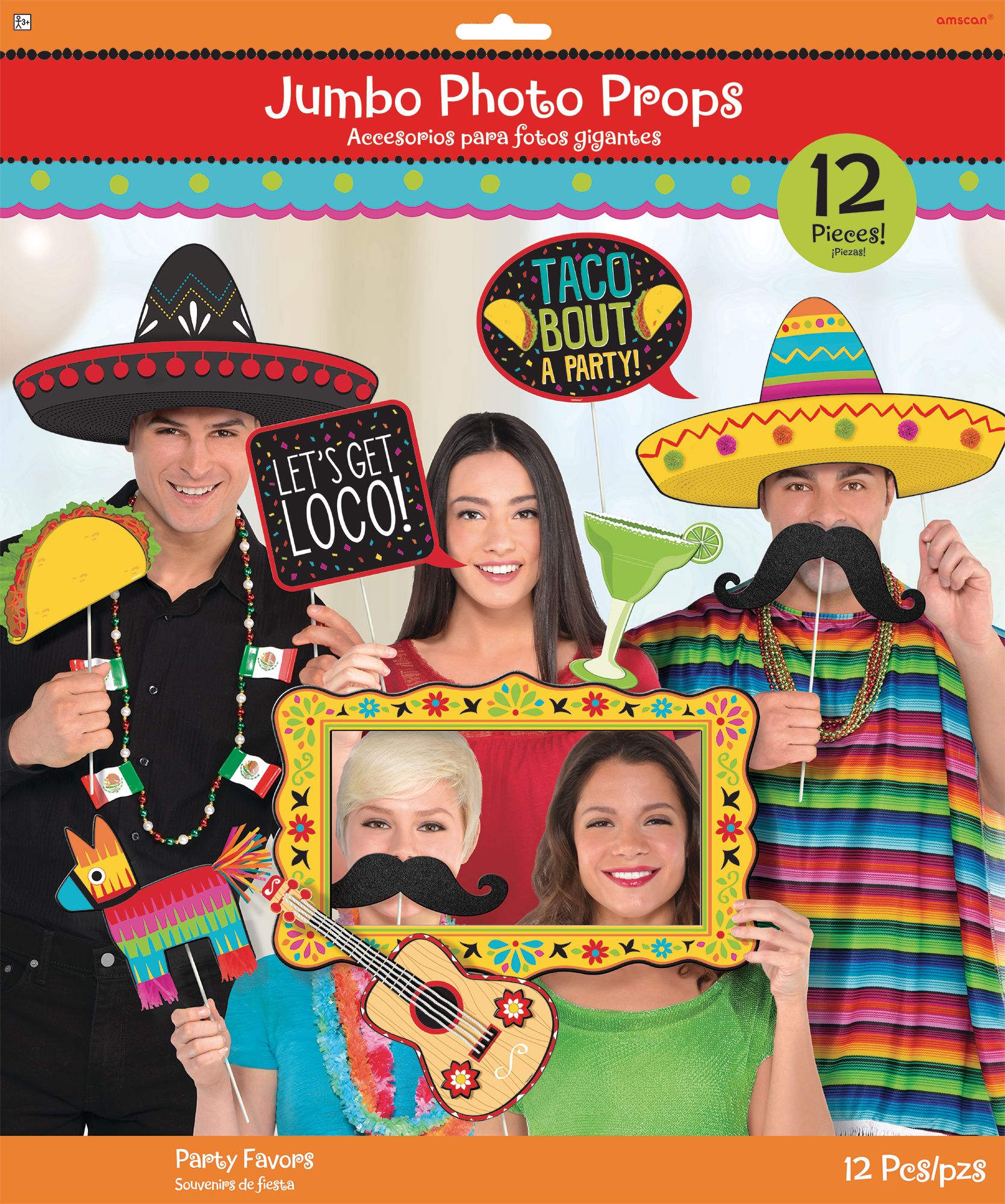 Fiesta Photo Booth Sign Props, Yellow/Red/Black, 22.5-inch, 12-pk