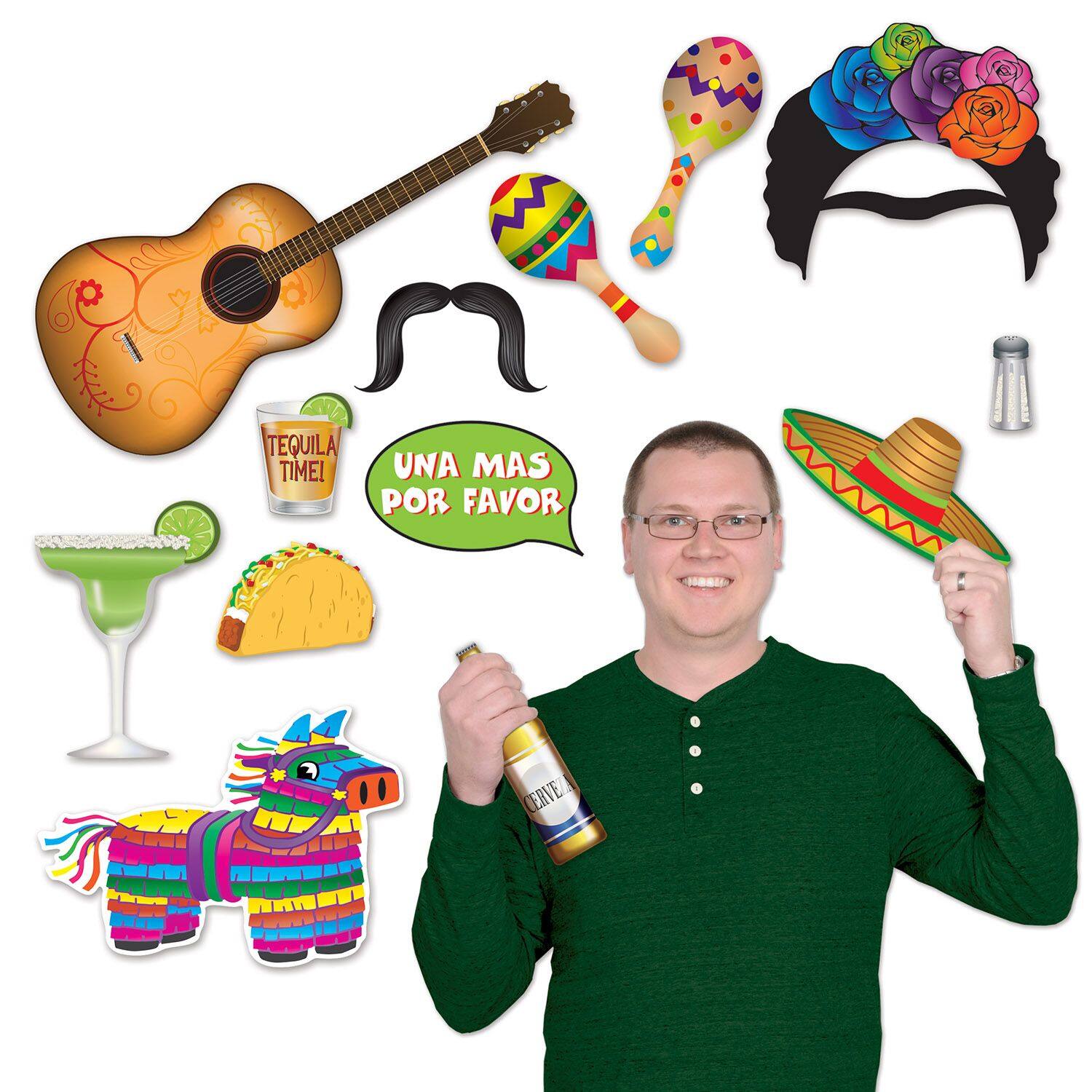 Fiesta Photo Booth Sign Props, Yellow/Red/Black, 22.5-inch, 12-pk