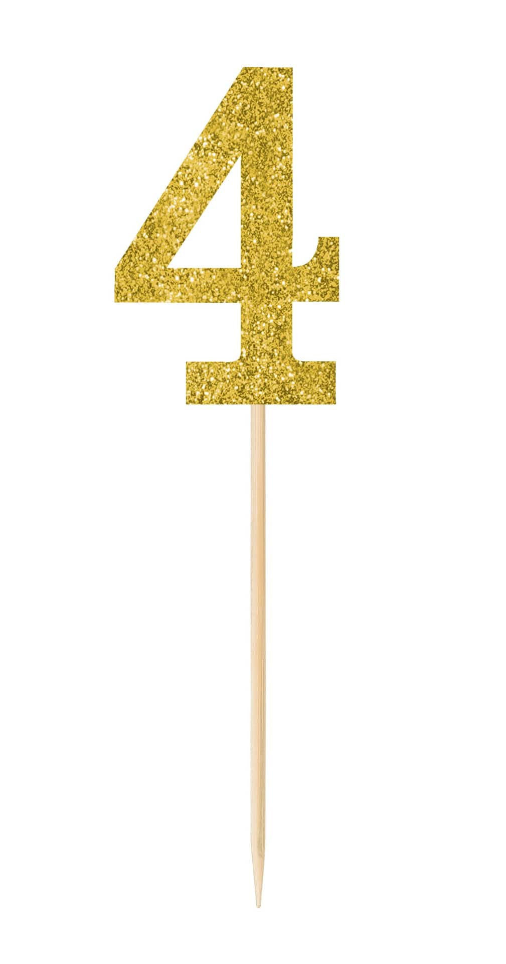 Glitter Number 4 Pick Signs, Gold, 7.5-inch, 4-pk