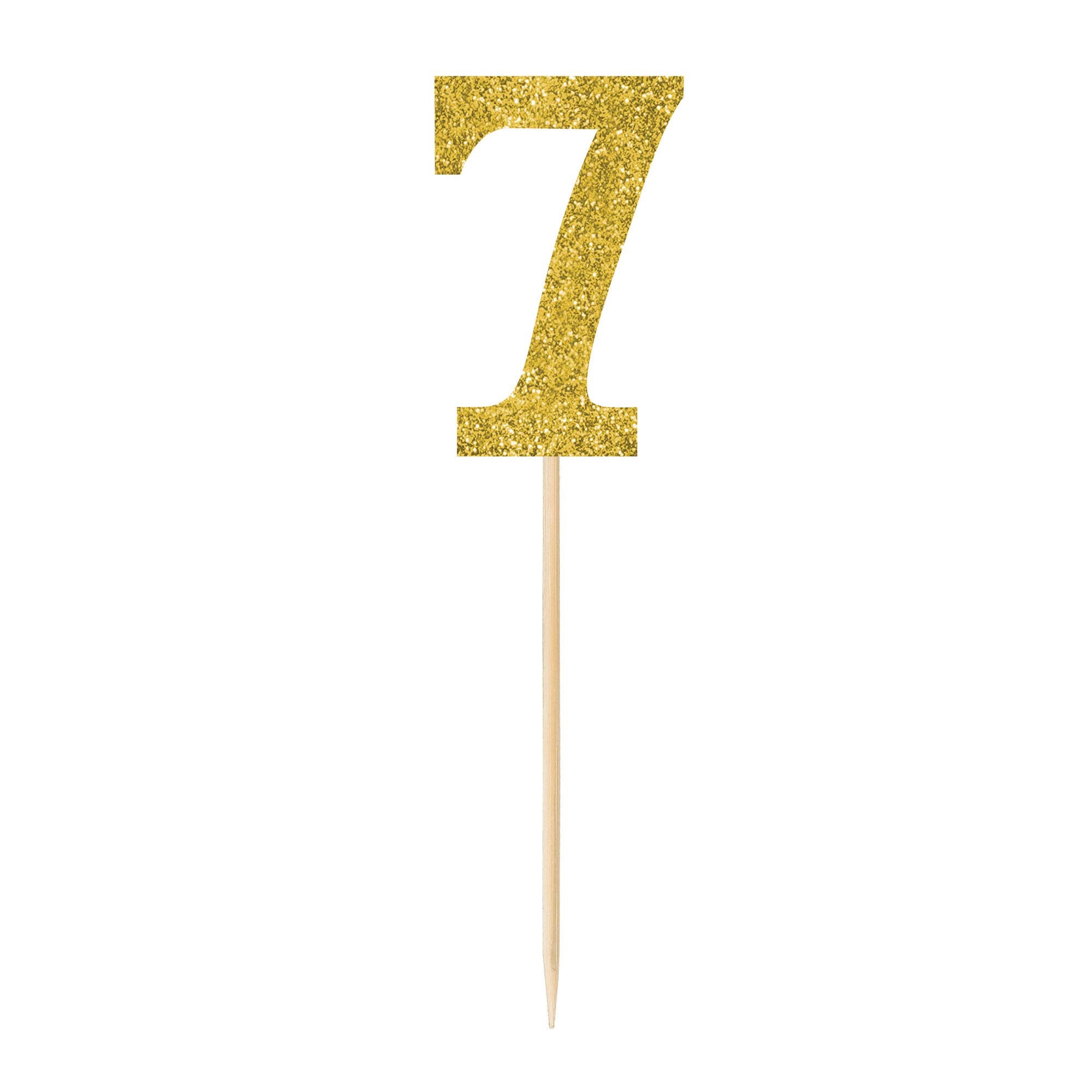 Glitter Number 7 Pick Signs, Gold, 7.5-inch, 4-pk