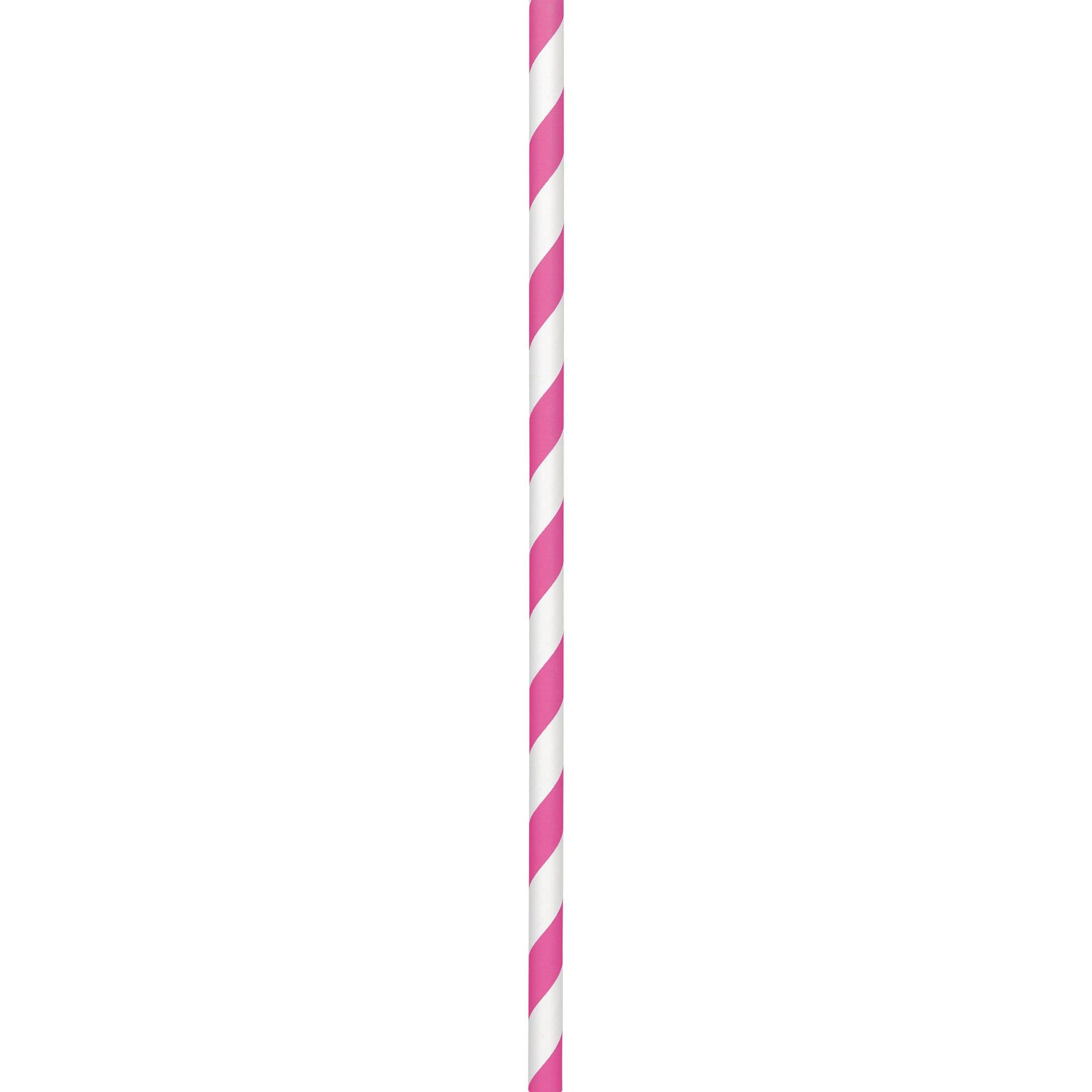 Bright Pink Striped Paper Straws, 8-inch, 50-pack