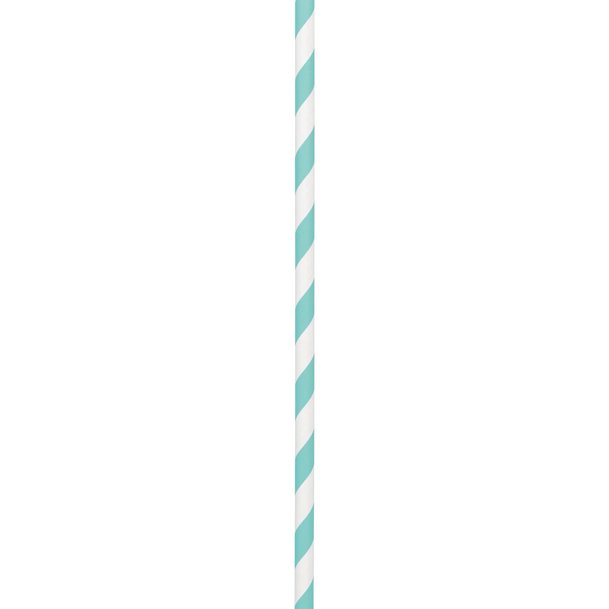 Vibrant Aqua Striped Paper Straws, 50-pk