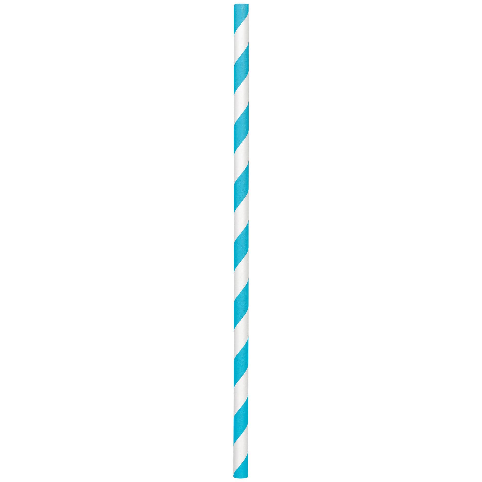 Caribbean Blue Striped Paper Straws, 8-inch, 50-pack