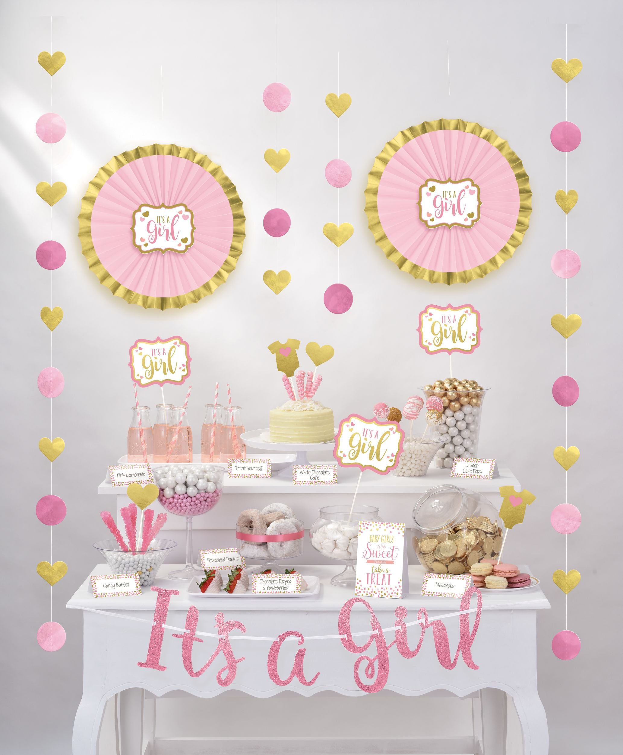 "It's a Girl" Treat Table Decorating Kit, Gold/Pink, 16-inch, 23-pk