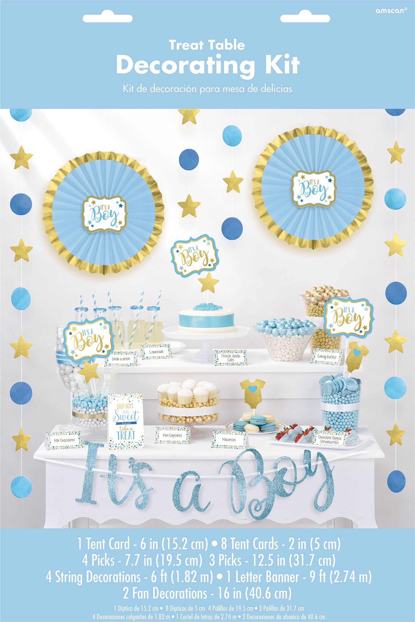 "It's a Boy" Buffet Decorating Kit, Blue/Gold, 16-inch, 23-pk