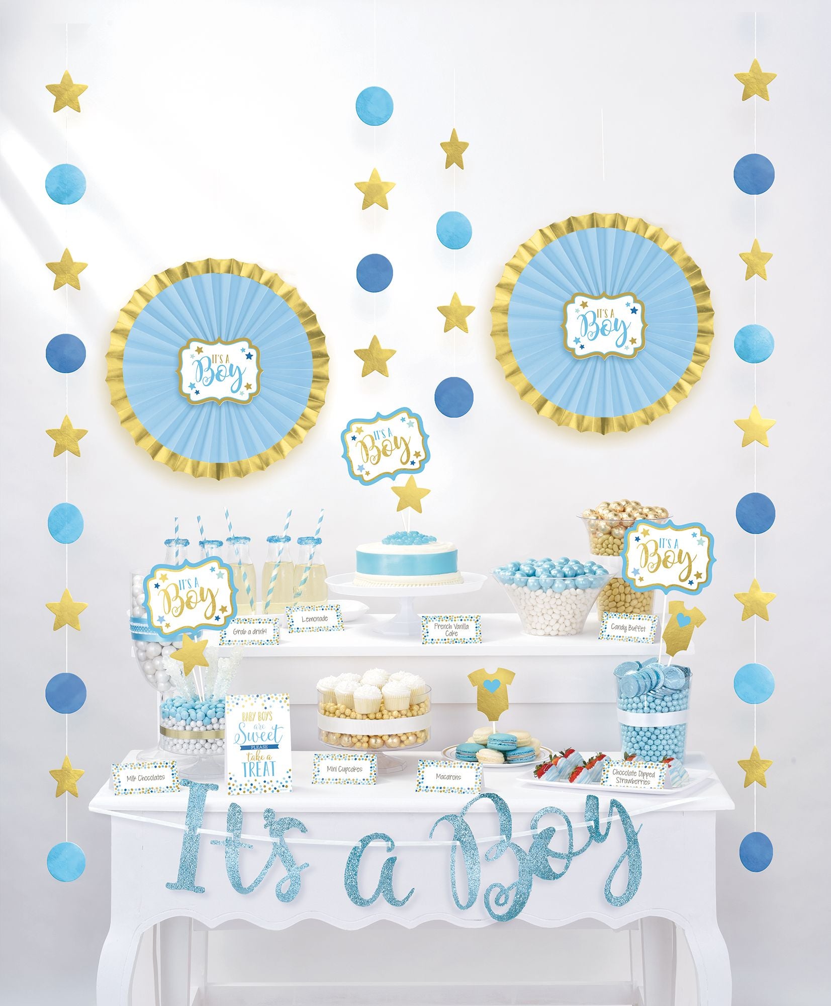"It's a Boy" Buffet Decorating Kit, Blue/Gold, 16-inch, 23-pk
