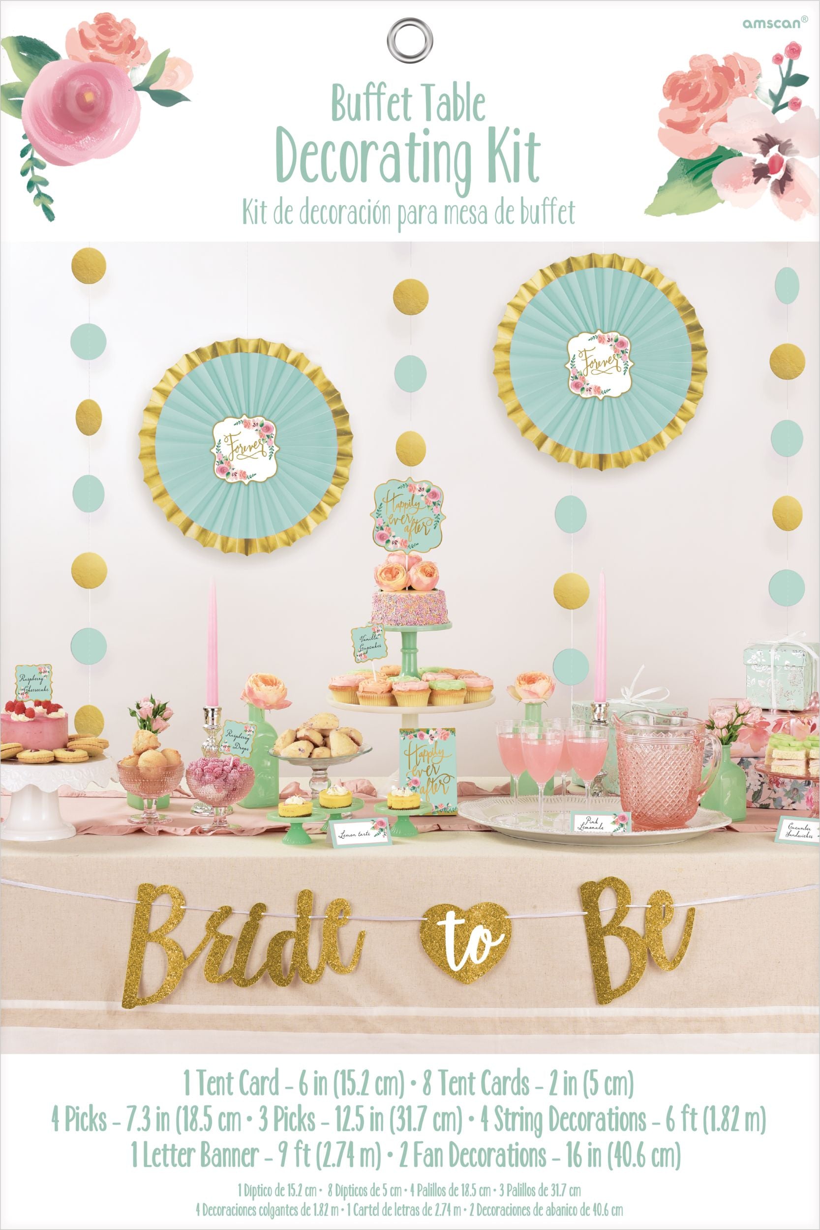 Mint to Be Bride to Be Buffet Table Decorating Kit, Mint/Gold, 9-inch, 23-pk