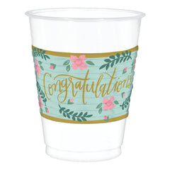 Mint to Be Floral Plastic Reusable Cups, 16-oz, 25-pk