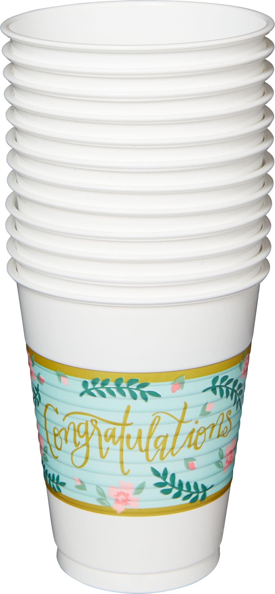 Mint to Be Floral Plastic Reusable Cups, 16-oz, 25-pk