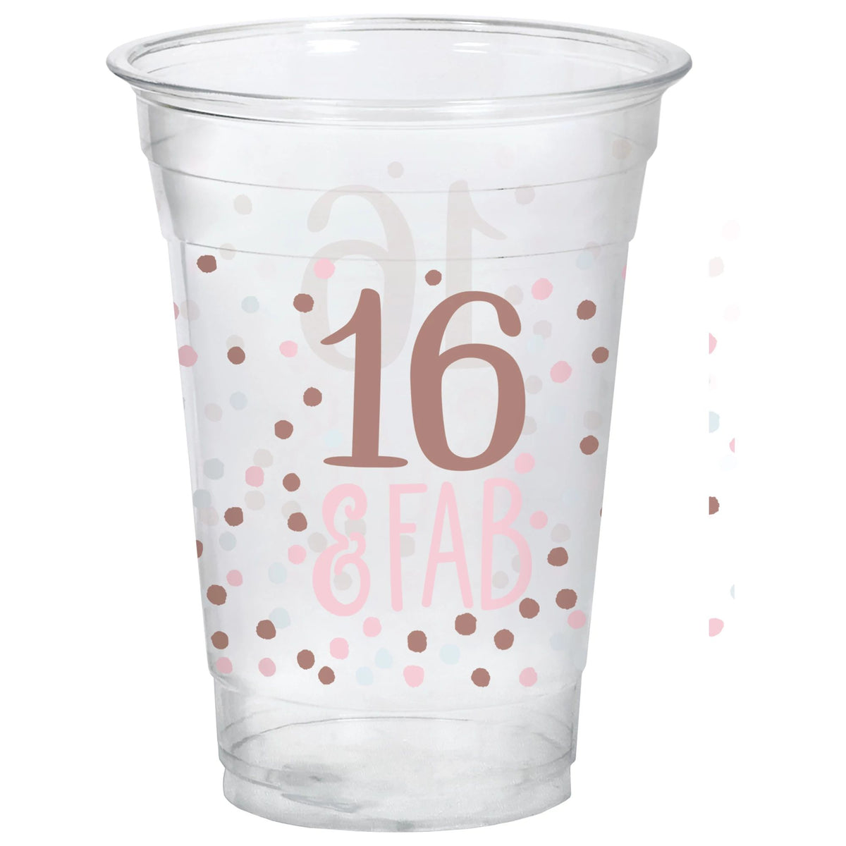 "16 & Fab" Plastic Reusable Cups, Clear/Pink, 16-oz, 20-pk