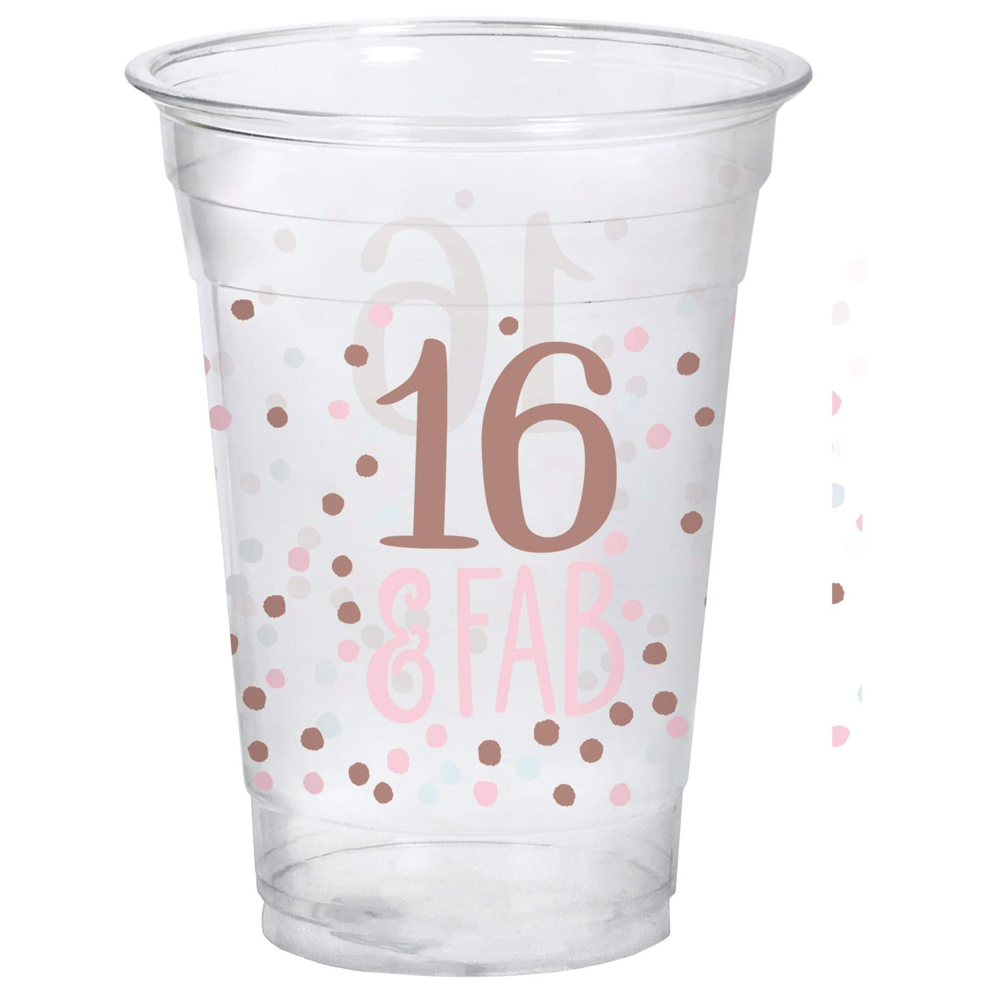 "16 & Fab" Plastic Reusable Cups, Clear/Pink, 16-oz, 20-pk