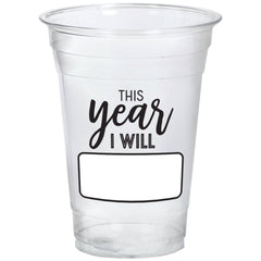 "This Year I Will..." Reusable Plastic Cups, Clear, 16-oz, 20-pk